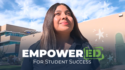 An image of a college student looking toward the sky with the EmpowerED for Student Success logo