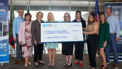 Representatives from AZ Blue Health Choice and the AZ Blue Foundation presented a $200,000 check to the Maricopa Community Colleges Foundation, announcing a new scholarship program.