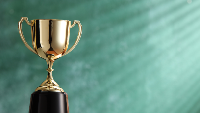 Green background with a gold trophy