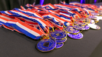 All-Arizona Academic Team medals displayed on a table.
