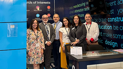 Pictured left to right: Kristin Gubser, Dr. Tom Nevill, Daniel Barajas, Mariela Castaneda, Valerie Jones, and Rick Vaughn attend the NNME launch event at JA BizTown.