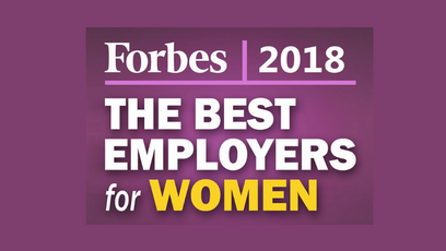 A graphic with wording Forbes 2018 The Best Employers for Women 