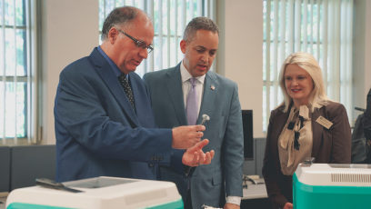 Paul Ross, Don Graves, and Dr. Kimberly Britt touring the 3D lab at Phoenix College