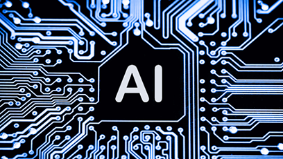 Image of a a computer chip and the letters AI