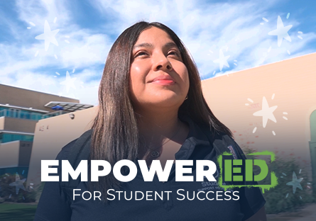 An image of a college student looking toward the sky with the EmpowerED for Student Success logo
