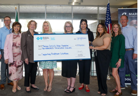 Representatives from AZ Blue Health Choice and the AZ Blue Foundation presented a $200,000 check to the Maricopa Community Colleges Foundation, announcing a new scholarship program.