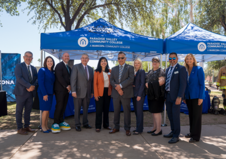 Pictured from left to right: Dr. Eric Leshinskie, Dr. Jana Schwartz, Dr. CJ Wurster, Dr. Richard C. Daniel, Dr. Veronica Hipolito, Chancellor Steven R. Gonzales, Dr. Kimberly Britt, Dr. Tiffany Hernandez, Dr. Rey Rivera, and Dr. Amy Diaz.