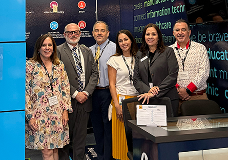 Pictured left to right: Kristin Gubser, Dr. Tom Nevill, Daniel Barajas, Mariela Castaneda, Valerie Jones, and Rick Vaughn attend the NNME launch event at JA BizTown.