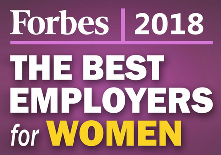 A graphic with wording Forbes 2018 The Best Employers for Women