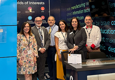 Pictured left to right: Kristin Gubser, Dr. Tom Nevill, Daniel Barajas, Mariela Castaneda, Valerie Jones, and Rick Vaughn attend the NNME launch event at JA BizTown.