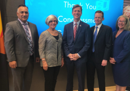 Image of Congressman Greg Stanton with MCCCD leadership at Bioscience Event