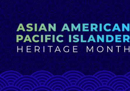 Blue background with text that reads "Asian American Pacific Islander Heritage Month