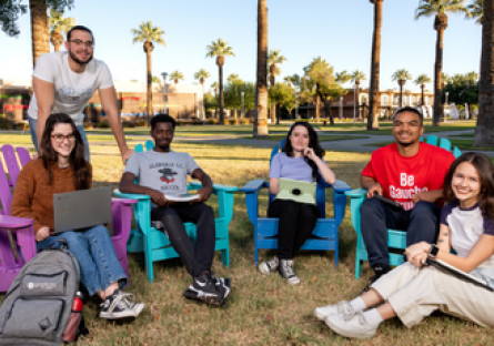A group of Glendale Community College students sitting outside