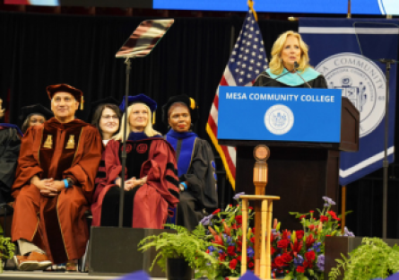The First Lady of the United States, Dr. Jill Biden delivers the keynote speech at Mesa Community College's Commencement Ceremony