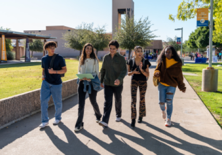 an image of a group of Mesa Community College students walking across the campus