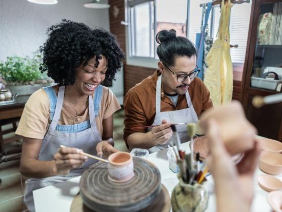 Students doing pottery