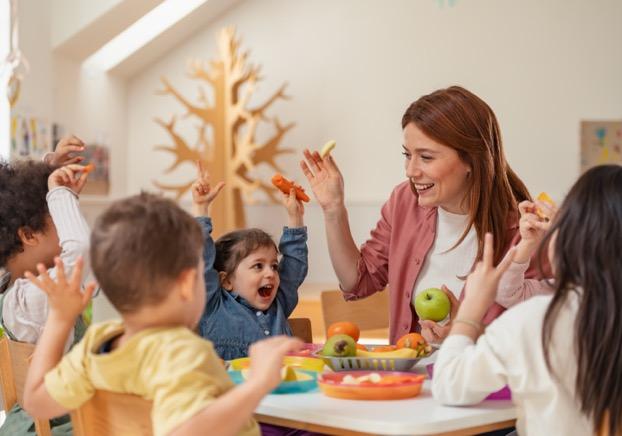 Teacher with elementary students